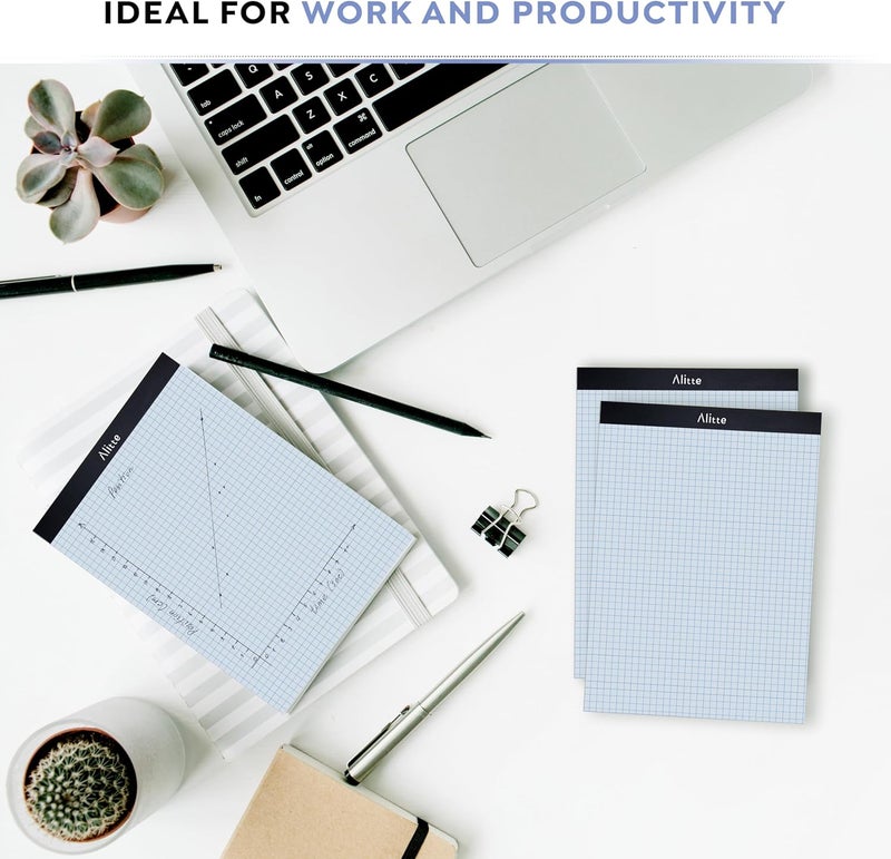 Alitte Graph Paper Pad, Pack of 3, White Letter Size - 4x4 Quad Grid Paper, With Blue Lines - Easy-Tear Perforations, 11x8.5 Cardboard Backing - Graph Notepads for School, Office -50 Sheets per Pad - Image 4